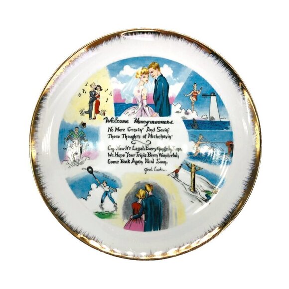 Vintage MCM Honey-Moon-ers Poem Decorative Plate - Picture 2 of 6